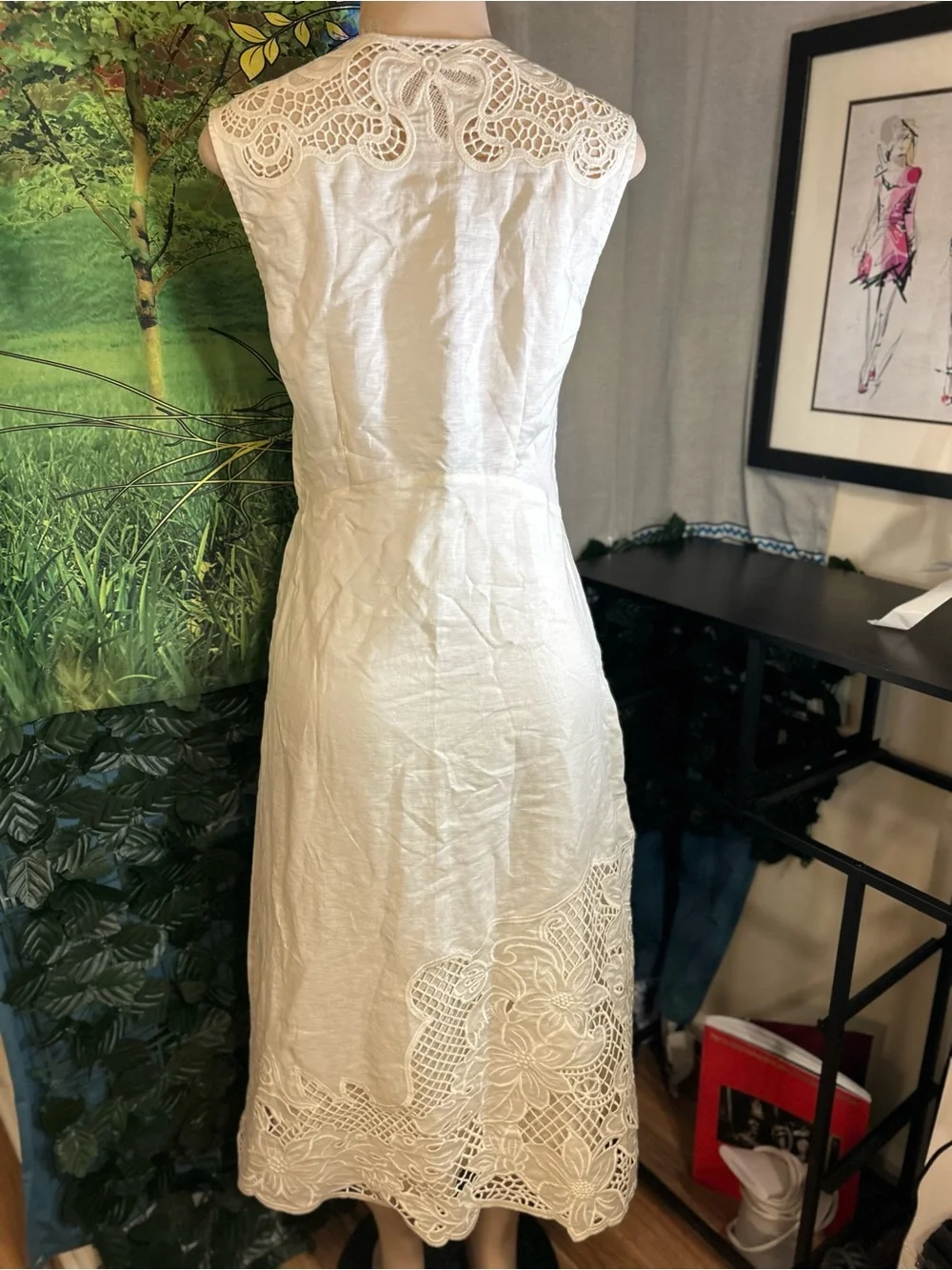 Sold-Elie Tahari Ivory/Cream Sleeveless Lace-Trim Lined Midi Dress NWOTs